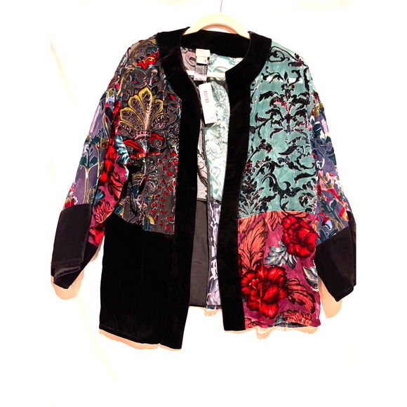Chico’s New JACKET Cardigan Open BURNOUT VELVET Artsy Fairy whimsigoth sz s/m - Picture 1 of 11